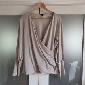 Ann Taylor Shimmery Taupe Wrap Blouse
